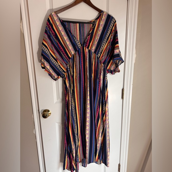 Never Worn, Like New! Blue and Orange V-Neck Raglan Maxi Dress- LARGE - Picture 1 of 3